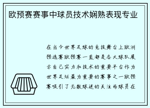 欧预赛赛事中球员技术娴熟表现专业